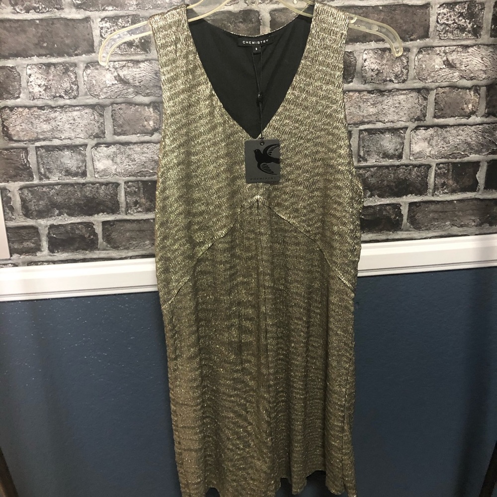 Gold lame shiny shift dress